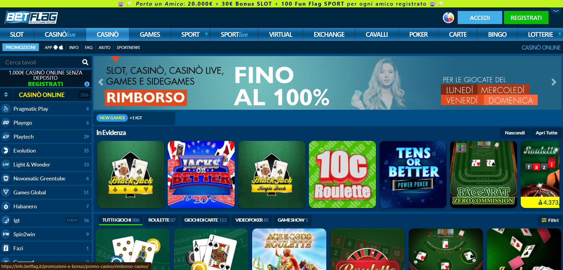Screenshot of the BetFlag website